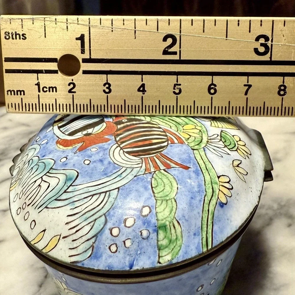 Hand Painted Enamel Metal Brass Fish‎ Aquatic Trinket Box Hinged Lid Ocean Sea